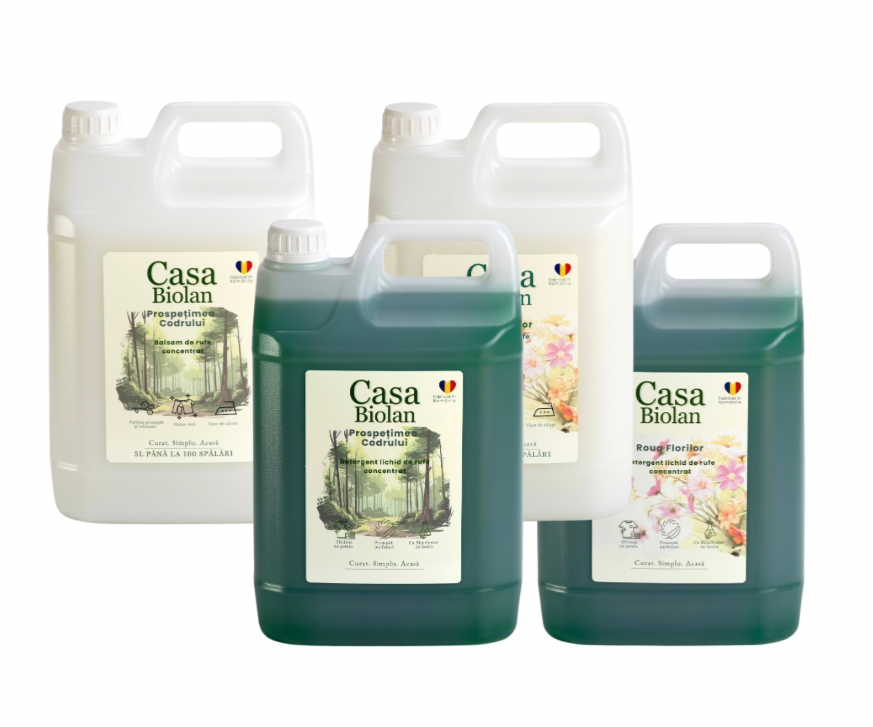 Set Detergent și Balsam Prospețimea Codrului 5L + Set Detergent și Balsam Roua Florilor 5L