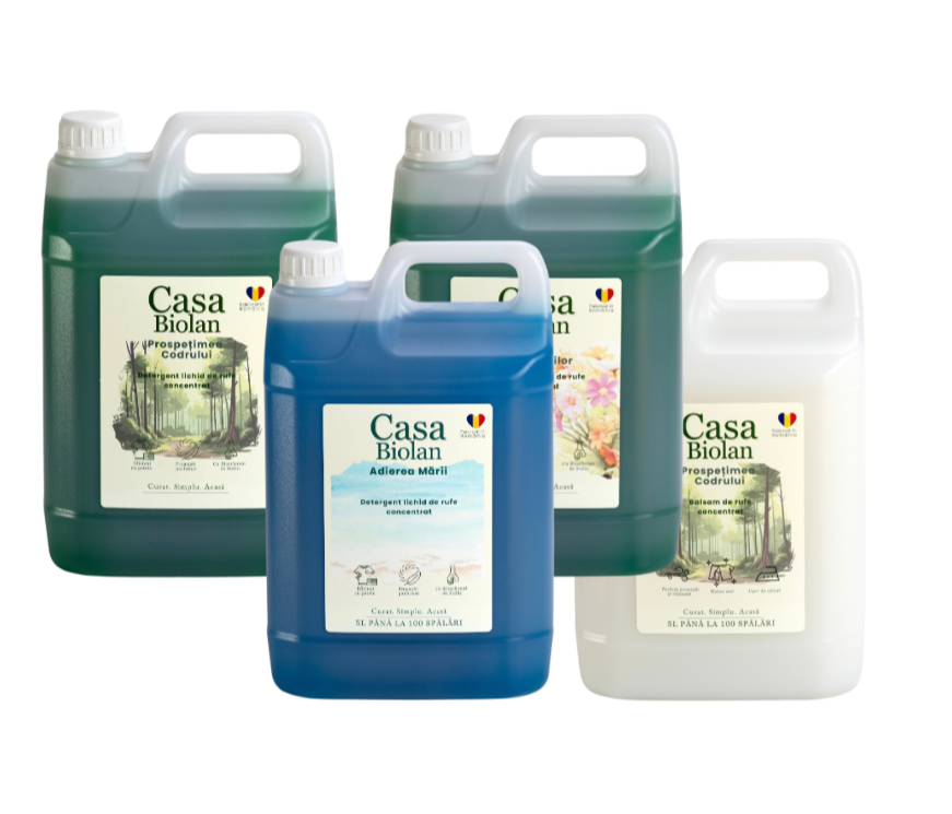 Set 3 x Detergent 5L Roua Florilor, Adierea Mării, Prospețimea Codrului + 1 x Balsam 5L Prospețimea Codrului